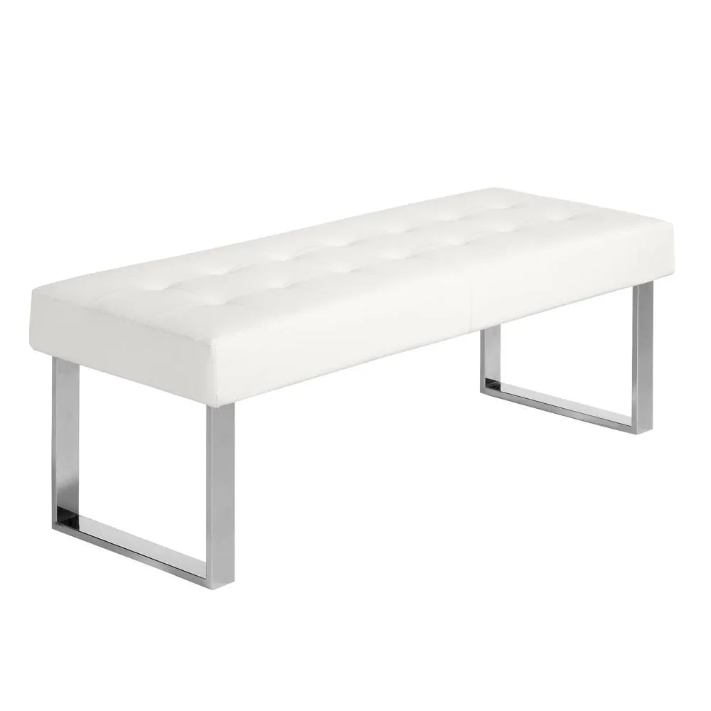 Angel Cerda White Leatherette Bench, 120x45x42 cm