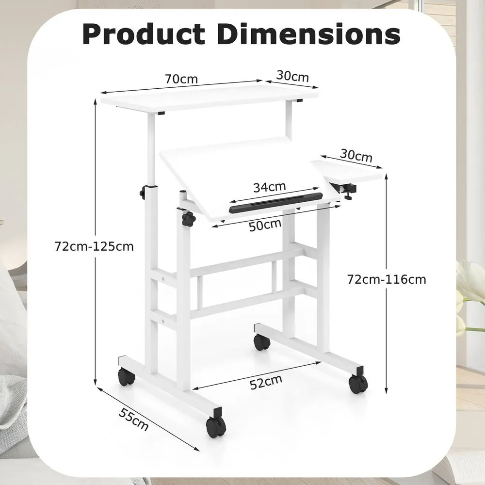 Costway Standing Computer Desk Mobile Sit to Stand Desk Laptop Cart in White 2