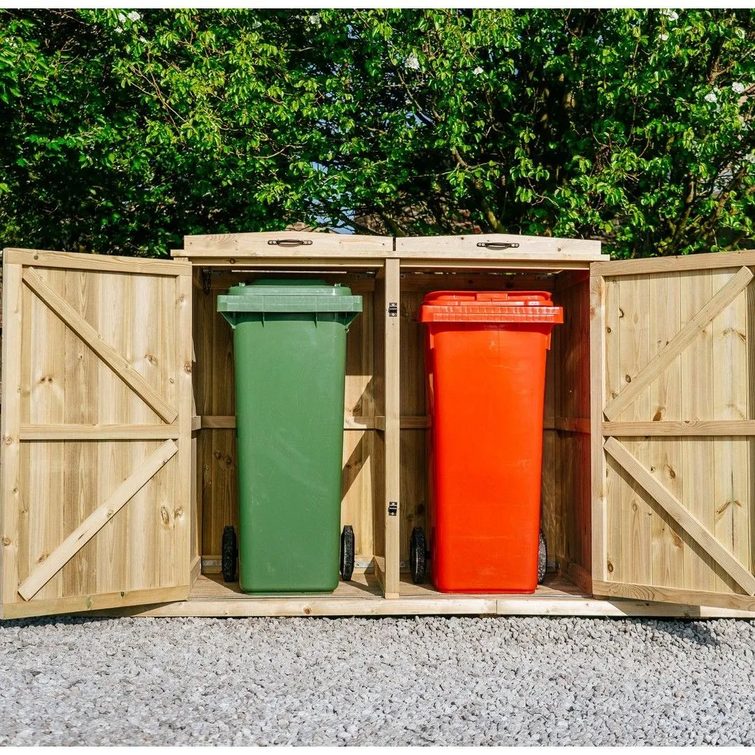 Buttercup Farm Chatburn Double Wheelie Bin Store, Timber - Fits 2 x 360L Wheelie Bins in Brown