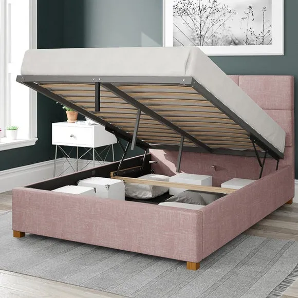 Caine Pure Pastel Cotton Ottoman Bed Frame 2