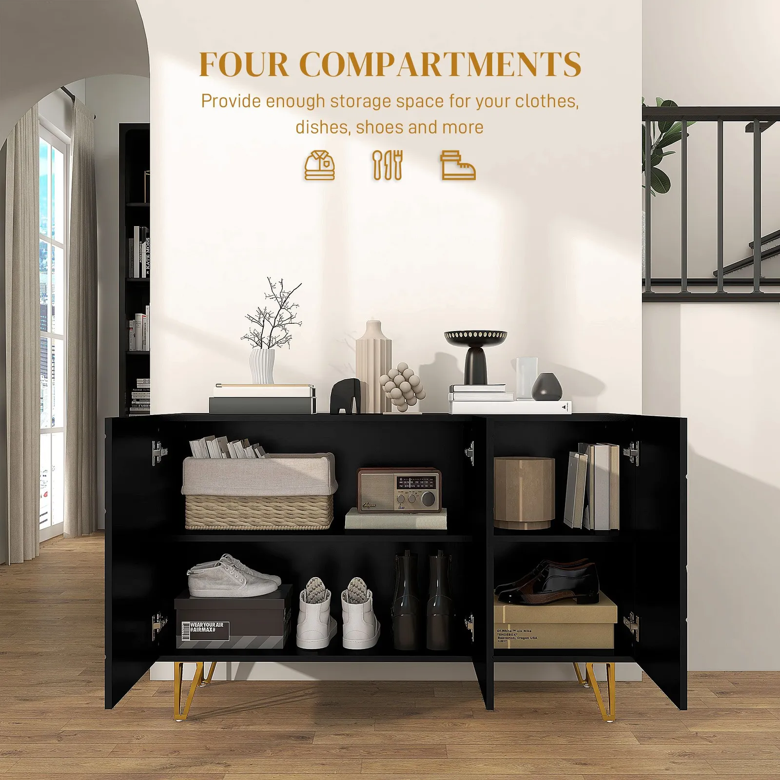 HOMCOM Storage Cabinet, Sideboard with Adjustable Shelf in Black 6