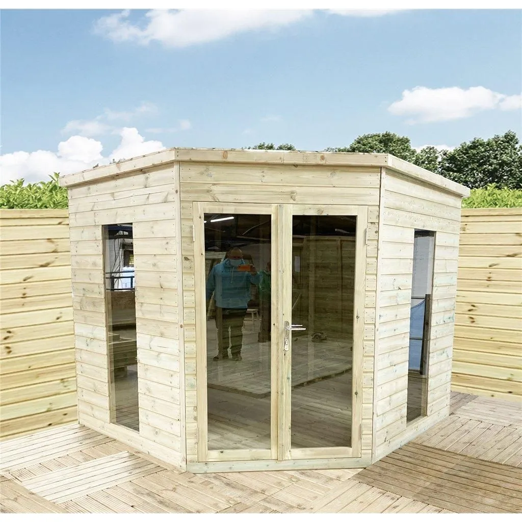 Marlborough 14 x 14 Corner Pressure Treated Pent Summerhouse in Natural