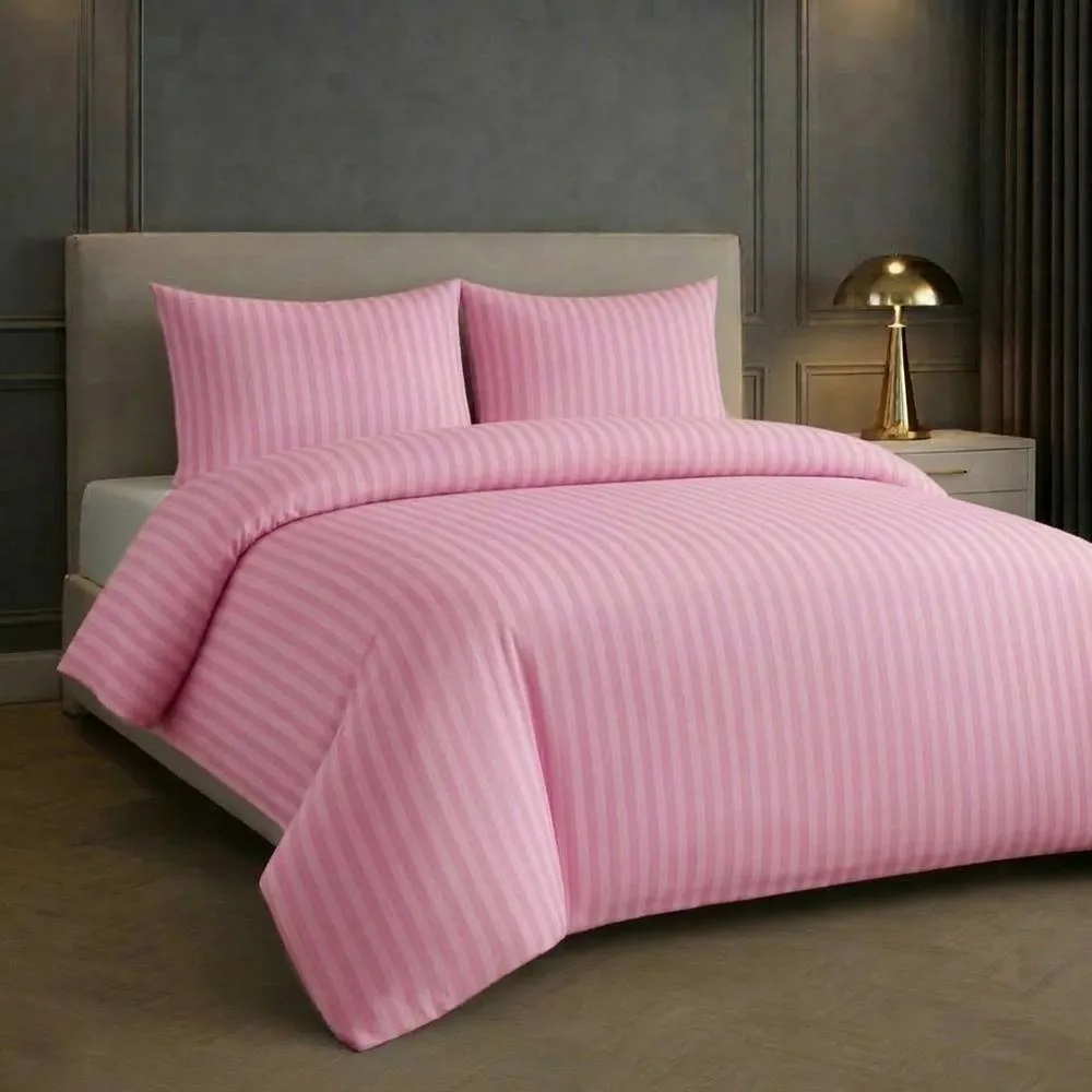 Grace Premium Embossed Stripes Duvet Cover Sets 2 Pack in Pink