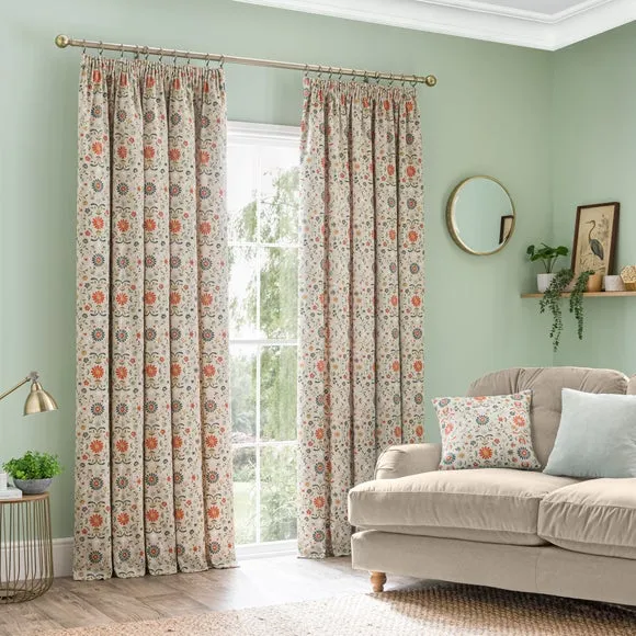 Folk Floral Pencil Pleat Curtains 2