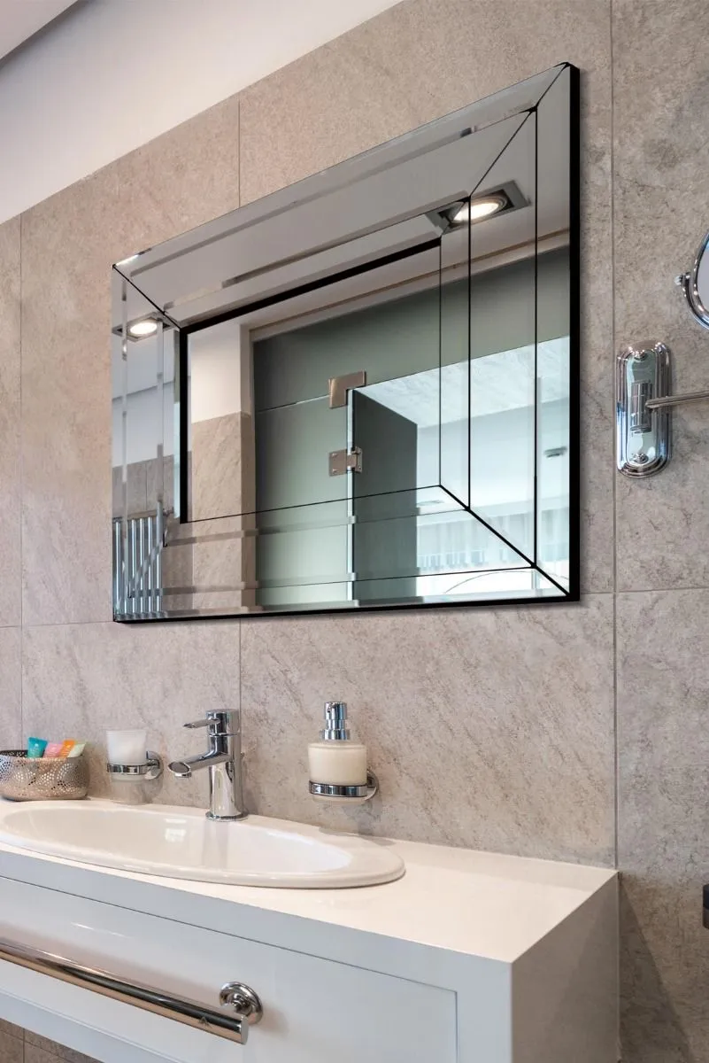 MirrorOutlet Langley All Glass Modern Bevelled Mirror 68 x 58CM in Silver