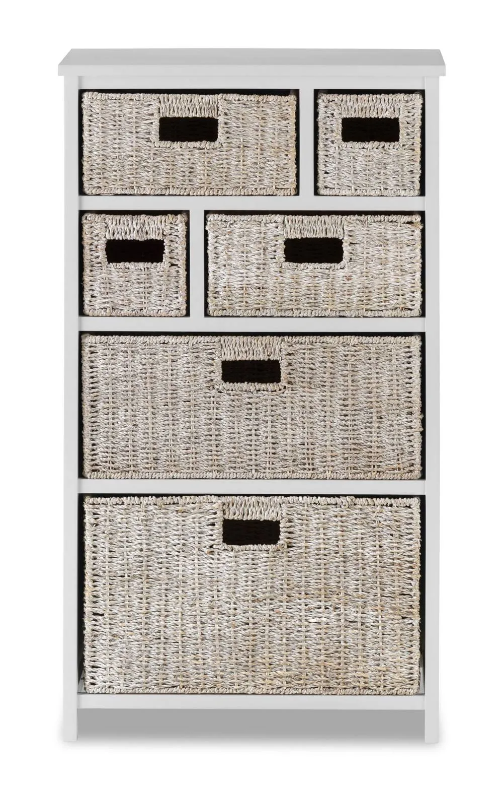 Statement Furniture Tetbury 6 Drawer Storage Unit- White with Whitewash Seagrass Baskets 3