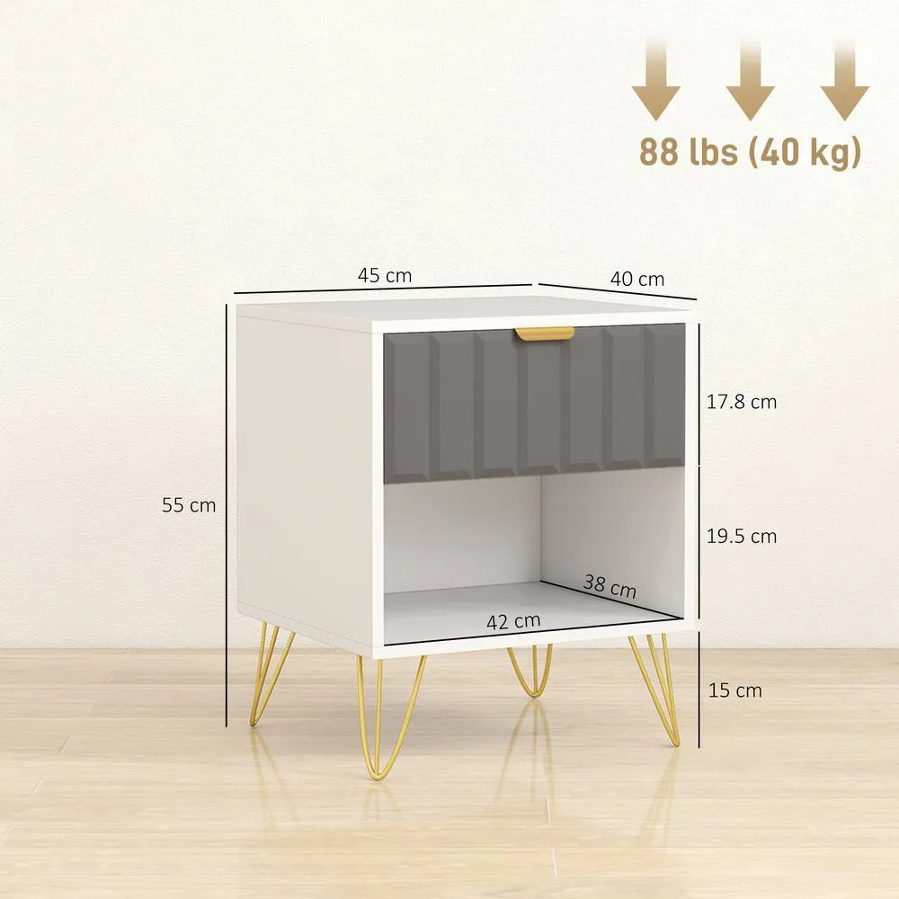 HOMCOM Bedside Drawers Modern Bedside Cabinet with Drawer & Handle, White 3