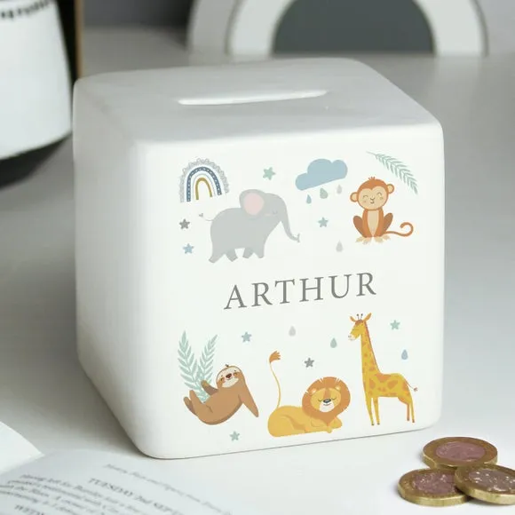 Personalised Safari Animals Ceramic Money Box 2