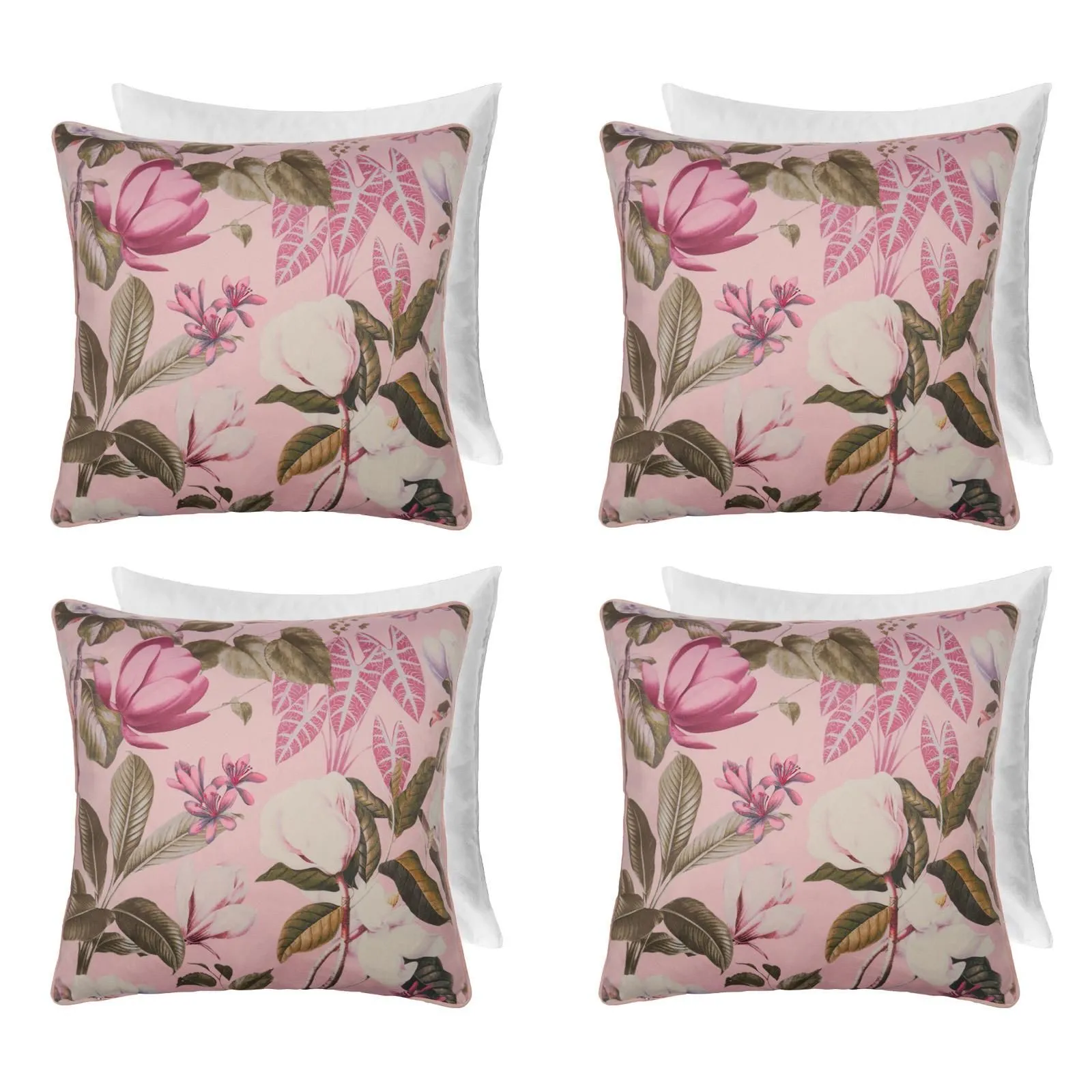 OHS 4 Pack Printed Floral Filled Cushion Covers Home Decor Set in Pink