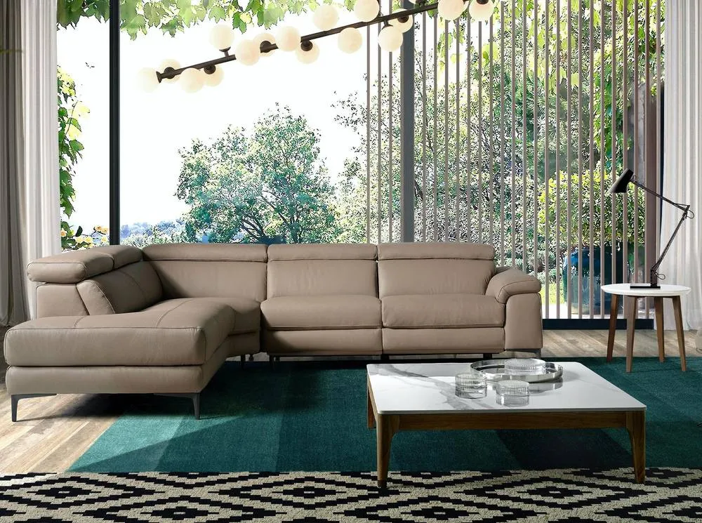 Angel Cerda Left Chaise 5-Seater Sofa, Mink Leather, Electric Relax in Taupe 3
