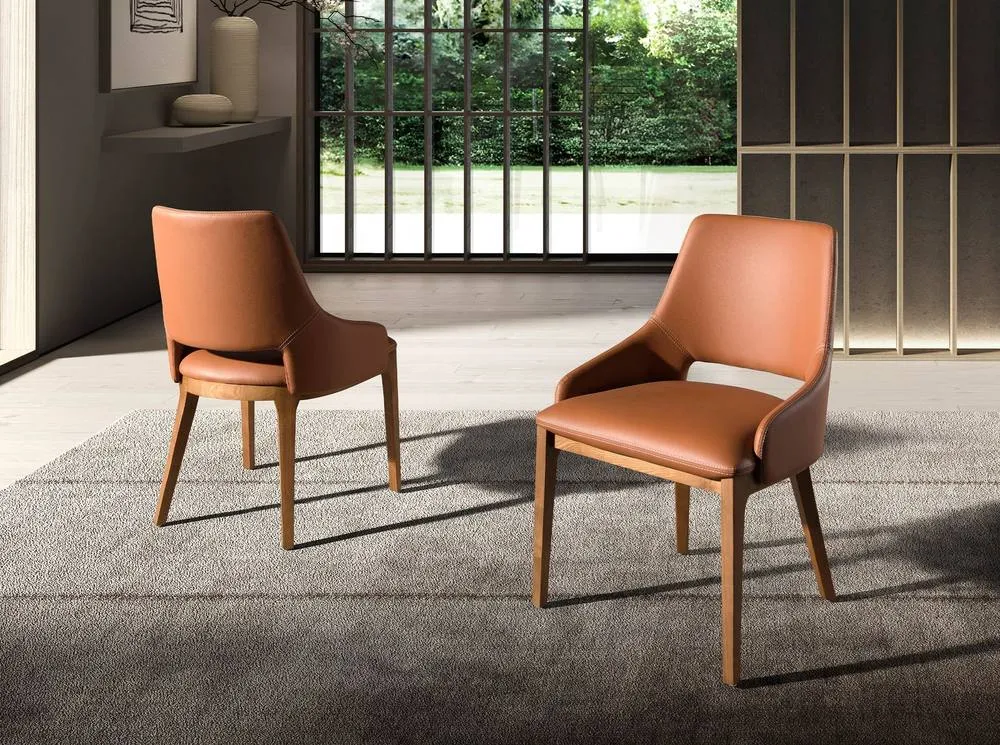 Angel Cerda Brown Leatherette Dining Chair with Walnut Legs 3
