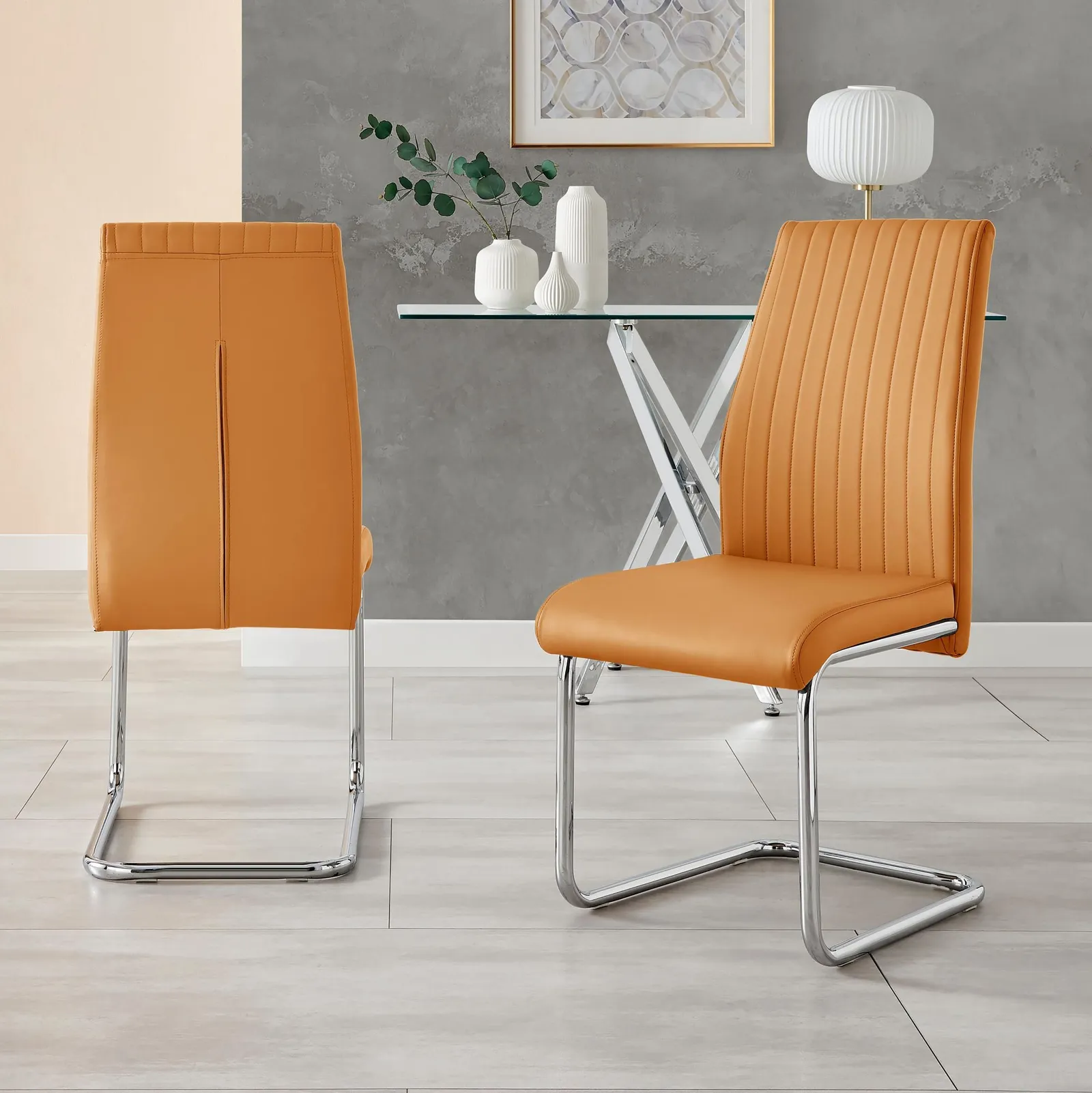 FurnitureboxUK 2x Lorenzo Faux Leather Chrome Dining Chairs in Mustard 3