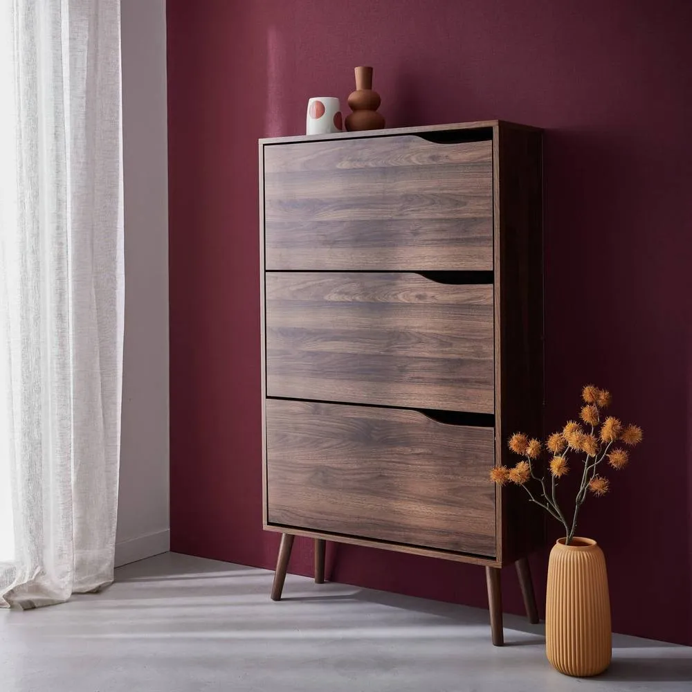 sweeek 3-door shoe cabinet with walnut wood effect in Dark Brown 6