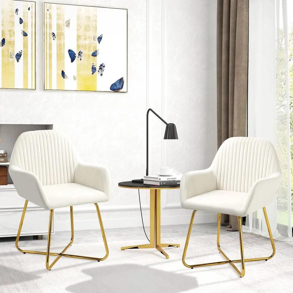 HOMCOM Modern Accent Chair Set of 2 Upholstered Armchair Cream White