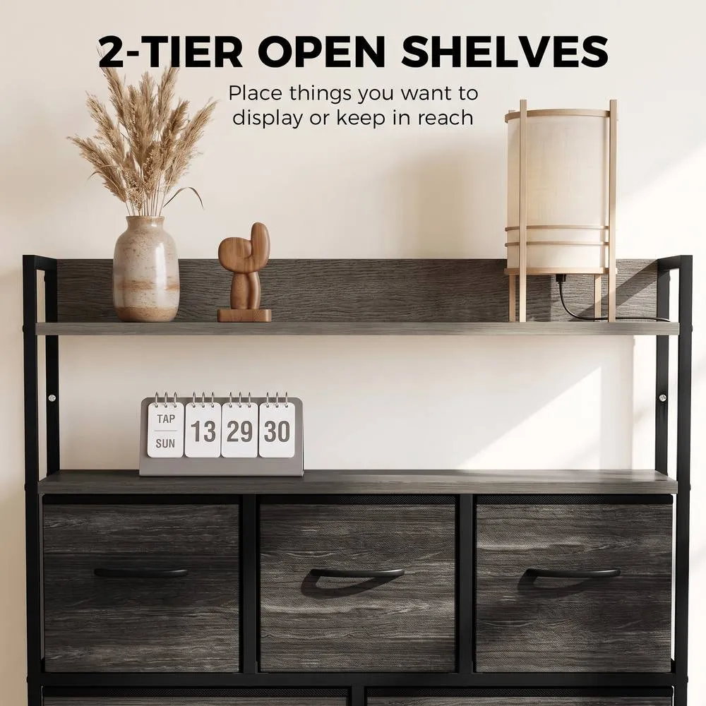 HOMCOM Chest of Drawers, Bedroom Fabric Dresser, Grey Wood-Effect 5