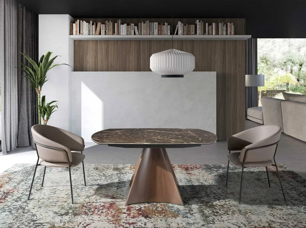 Angel Cerda Dark Mink Leatherette Dining Chair with Armrests in Fawn 4