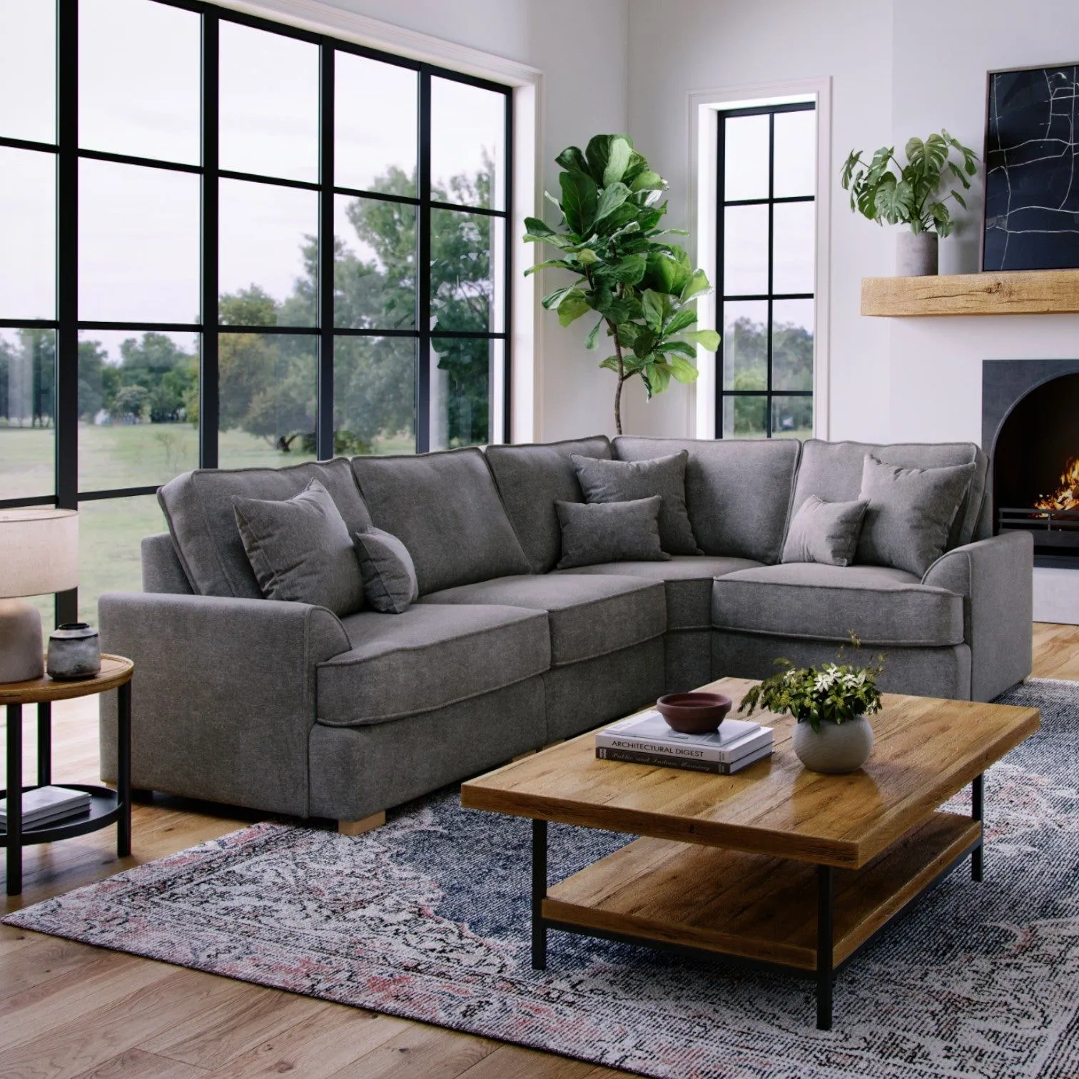 The Great Sofa Company Ophelia Right Hand Facing Chenille Corner Sofa in Dark Grey 1