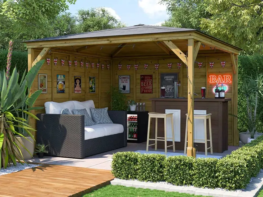 Dunster House Garden Bar Gazebo Heavy Duty with Log Bar 3m x 3m - Utopia in Brown