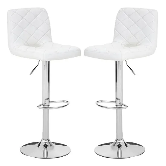 Terot White Faux Leather Gas Lift Bar Stools In Pair