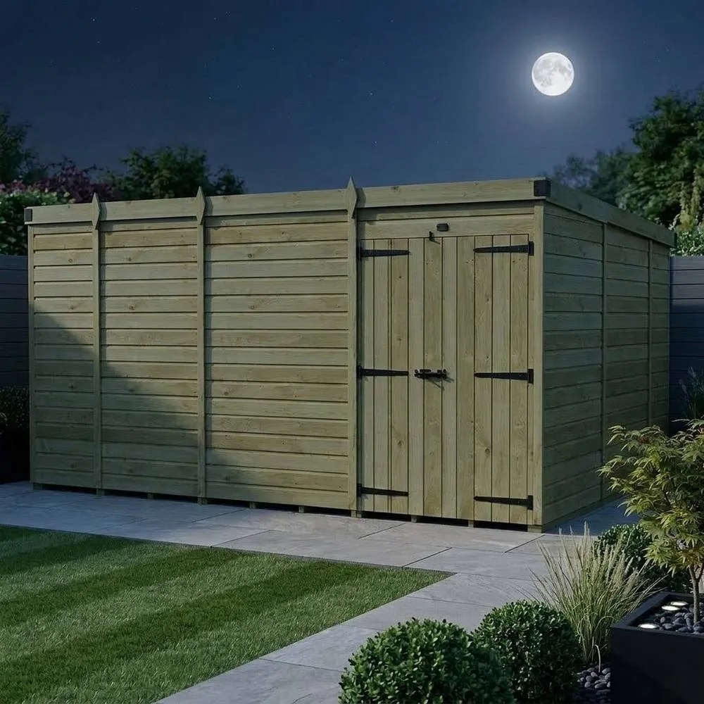 Buttercup Farm 13ft x 10ft Pent Garden Shed Double Door No Windows - Timber in Brown 3