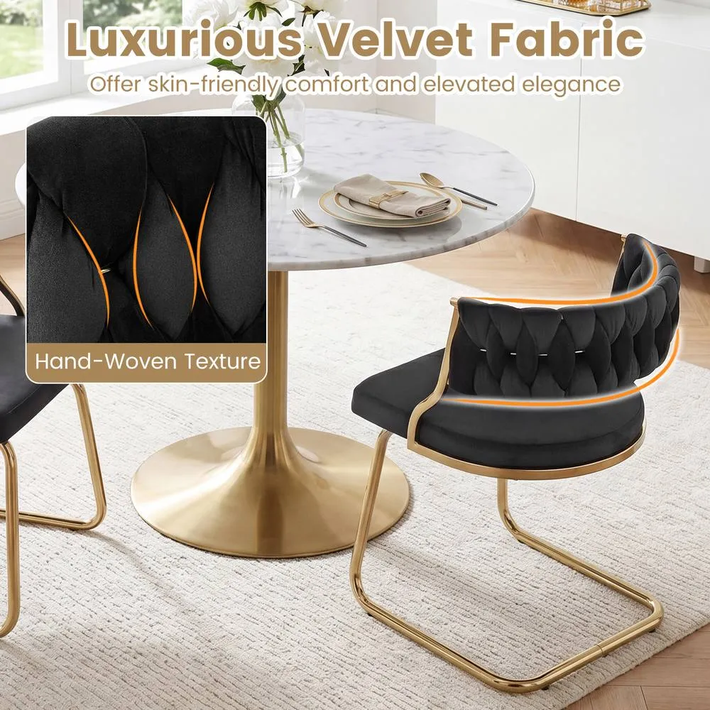 Costway 2PCS Velvet Dining Chairs Upholstered Accent Chairs Kitchen Chairs in Black 4