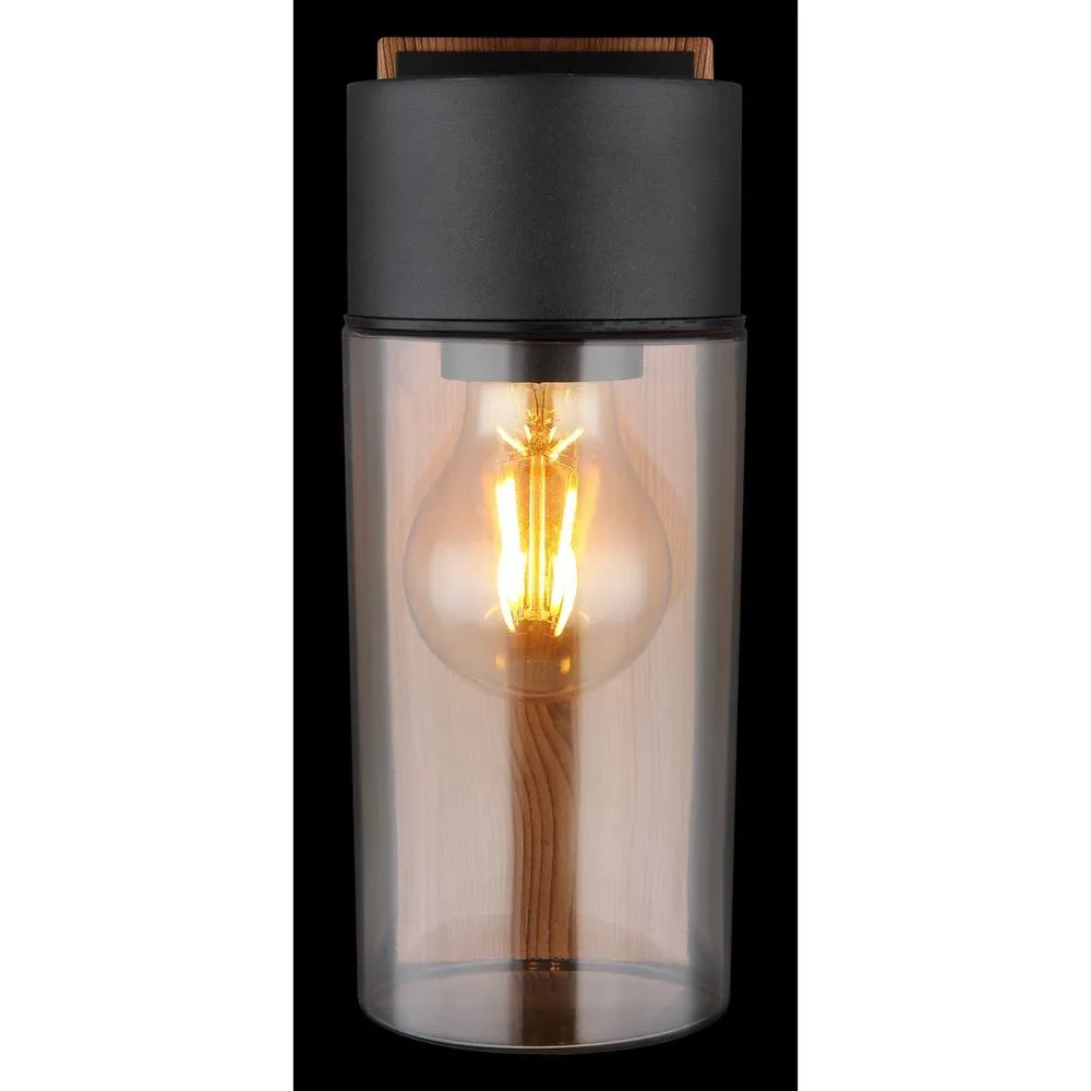 Netlighting Etsi Outdoor Wall Lantern Wood Look Dark IP44 Smoke Glass Shade 1x E27 in Brown 5