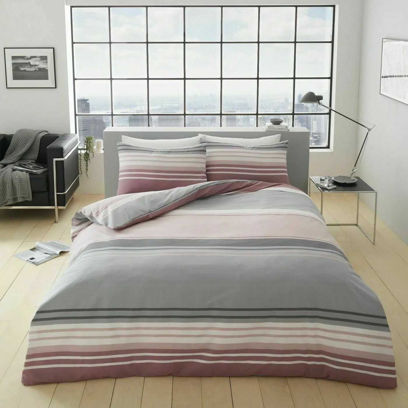 Smart Living Printed Polycotton Moxie Duvet Cover With Pillowcases in Pink