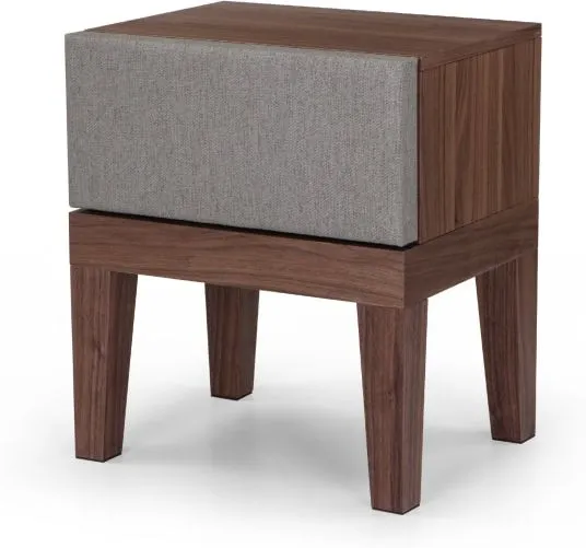 Lansdowne Upholstered Bedside Table, Walnut and Heron Grey