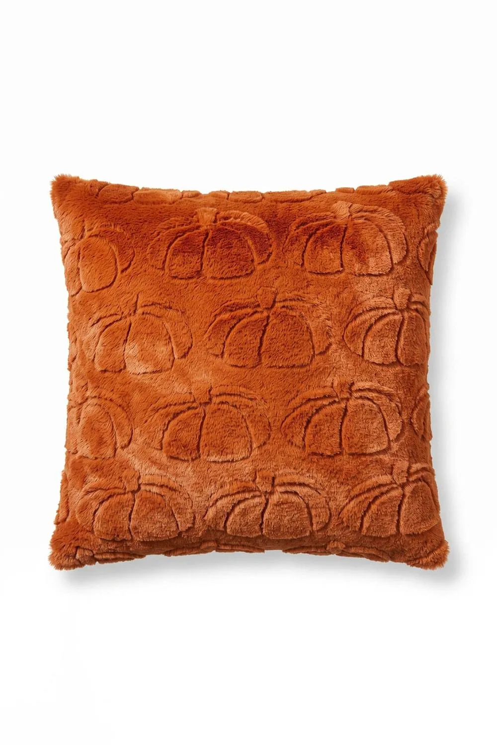 Homescapes Faux Fur Textured Pumpkin Cushion with Cover in Burnt Orange