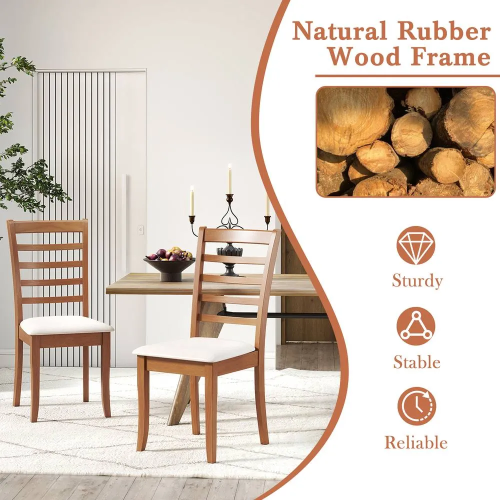Costway 2PCS Wooden Dining Chair Modern Upholstered High back Kitchen Chair in Beige 5