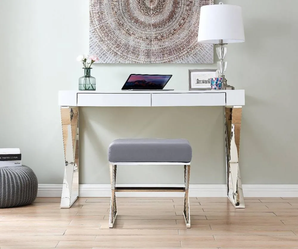 FurnitureboxUK Oxford Modern Grey Velvet & Silver Chrome Stool 5