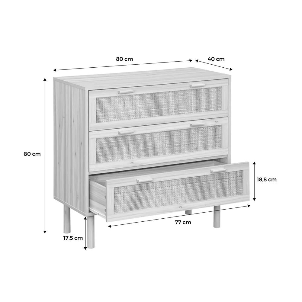 sweeek 3-drawer Chest With Cane & Wooden Effect in Light Brown 5