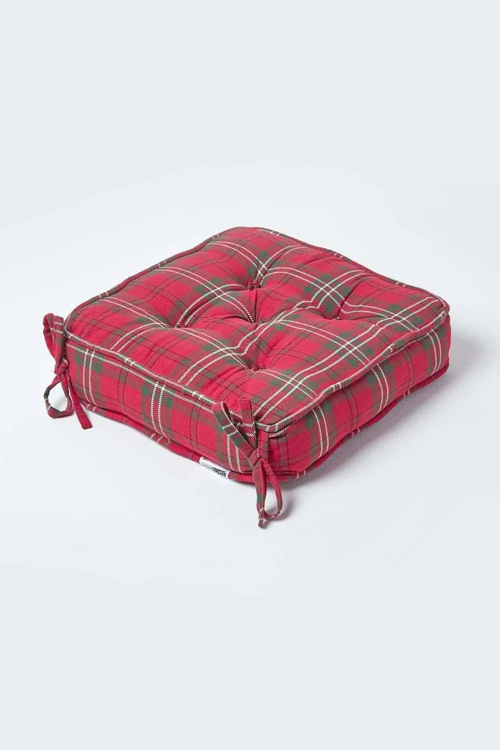 Homescapes Edward Tartan Cotton Dining Chair Booster Cushion in Red 2
