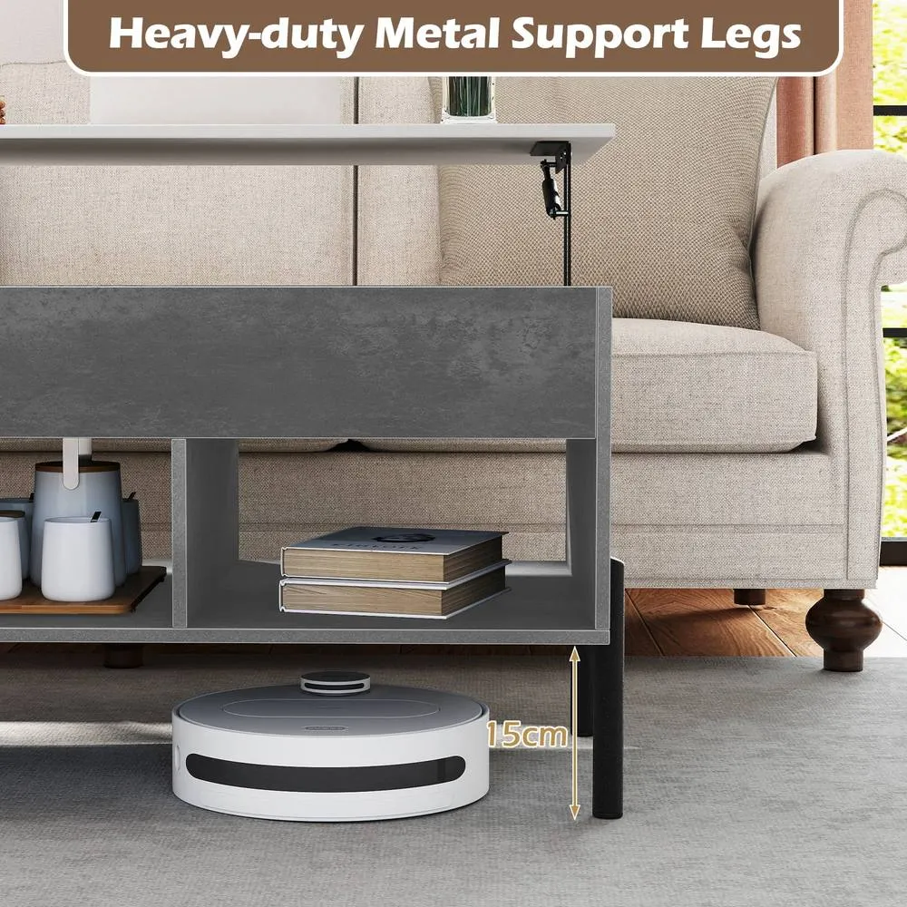 Costway Lift Top Coffee Table Central Table w/Lifting Tabletop-Grey in Grey 5