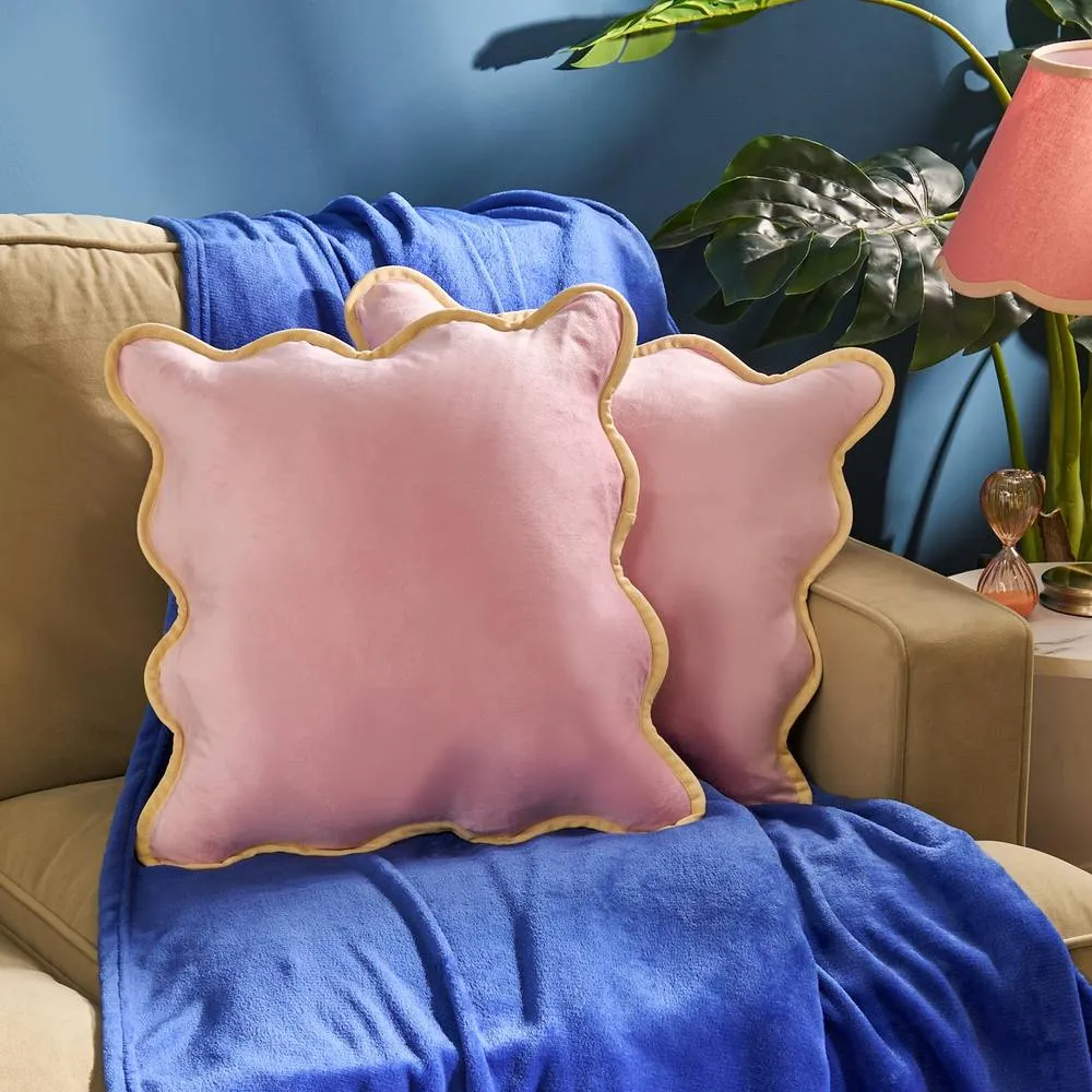 OHS 2 x Scallop Edge Matte Velvet Cushion Covers Home Décor in Baby Pink