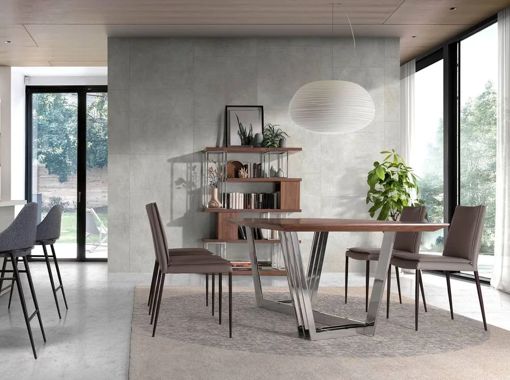 Angel Cerda Oval Walnut Dining Table with Chrome Legs 220x110x77 in Brown 4