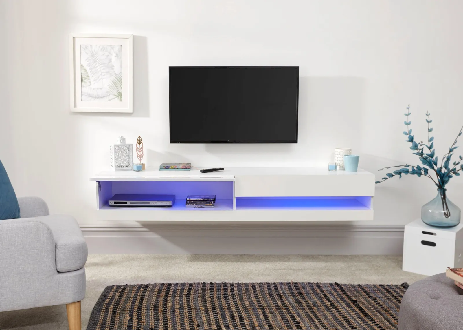 GFW Galicia 180cm Wall TV Unit with LED in White 4