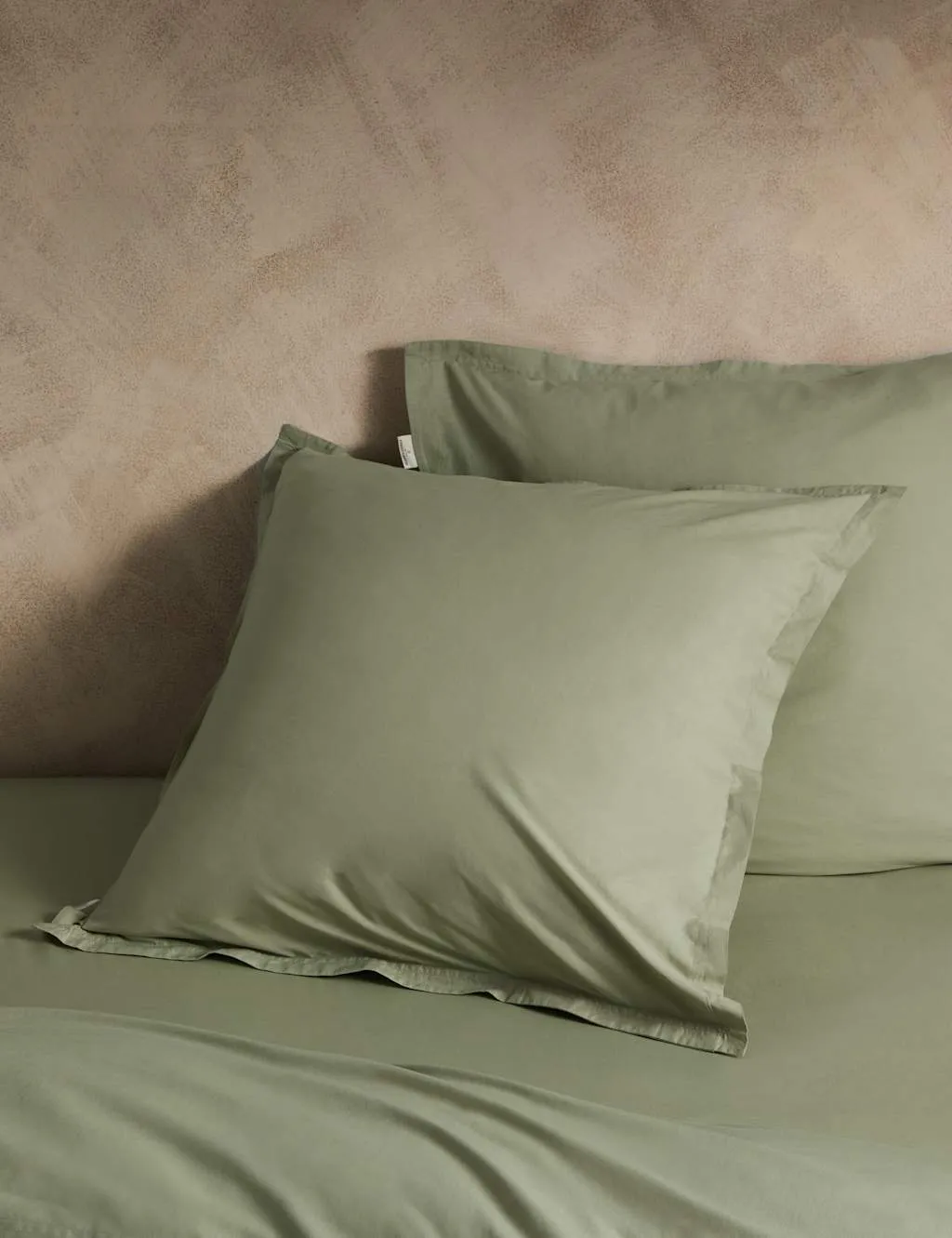 M&S X Fired Earth 2 Pack Washed Cotton Square Pillowcases Weald Green