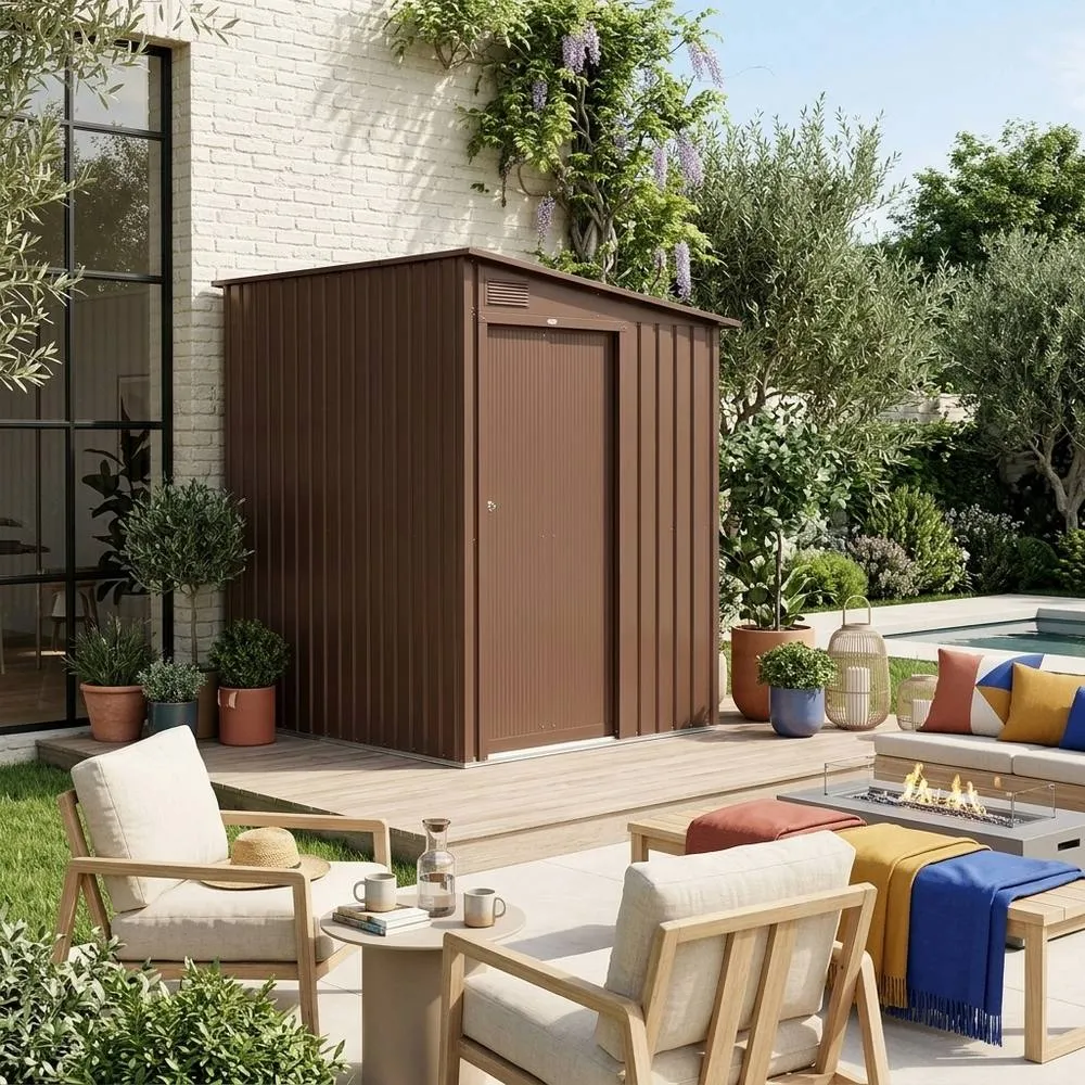 sweeek Garden shed lean to shed 2.91m² galvanized steel with sliding door in Terracotta