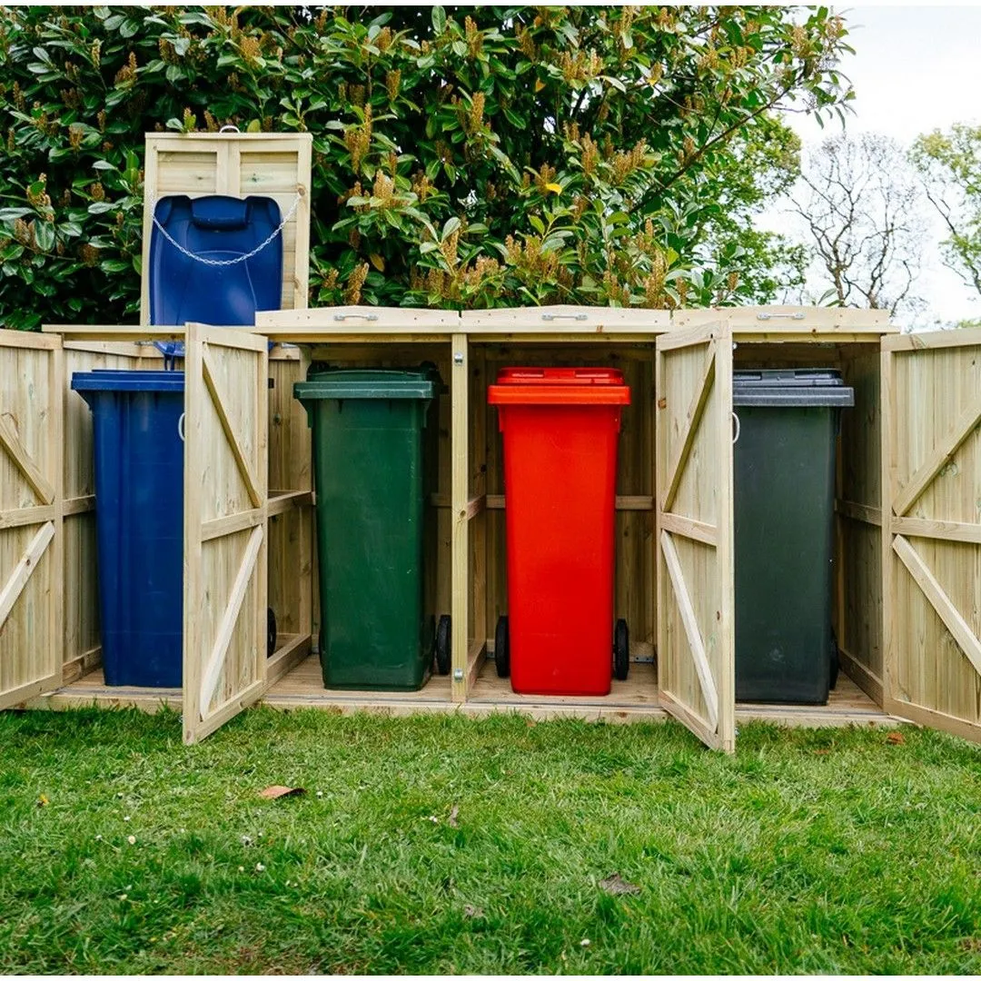 Buttercup Farm Shireburn Quad Wheelie Bin Store, Timber, Fits 4x 180L or 4x 240L Bins in Brown 2