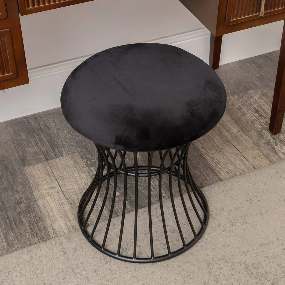 Melody Maison Black Metal Detailed Upholstered Dressing Table Stool 6