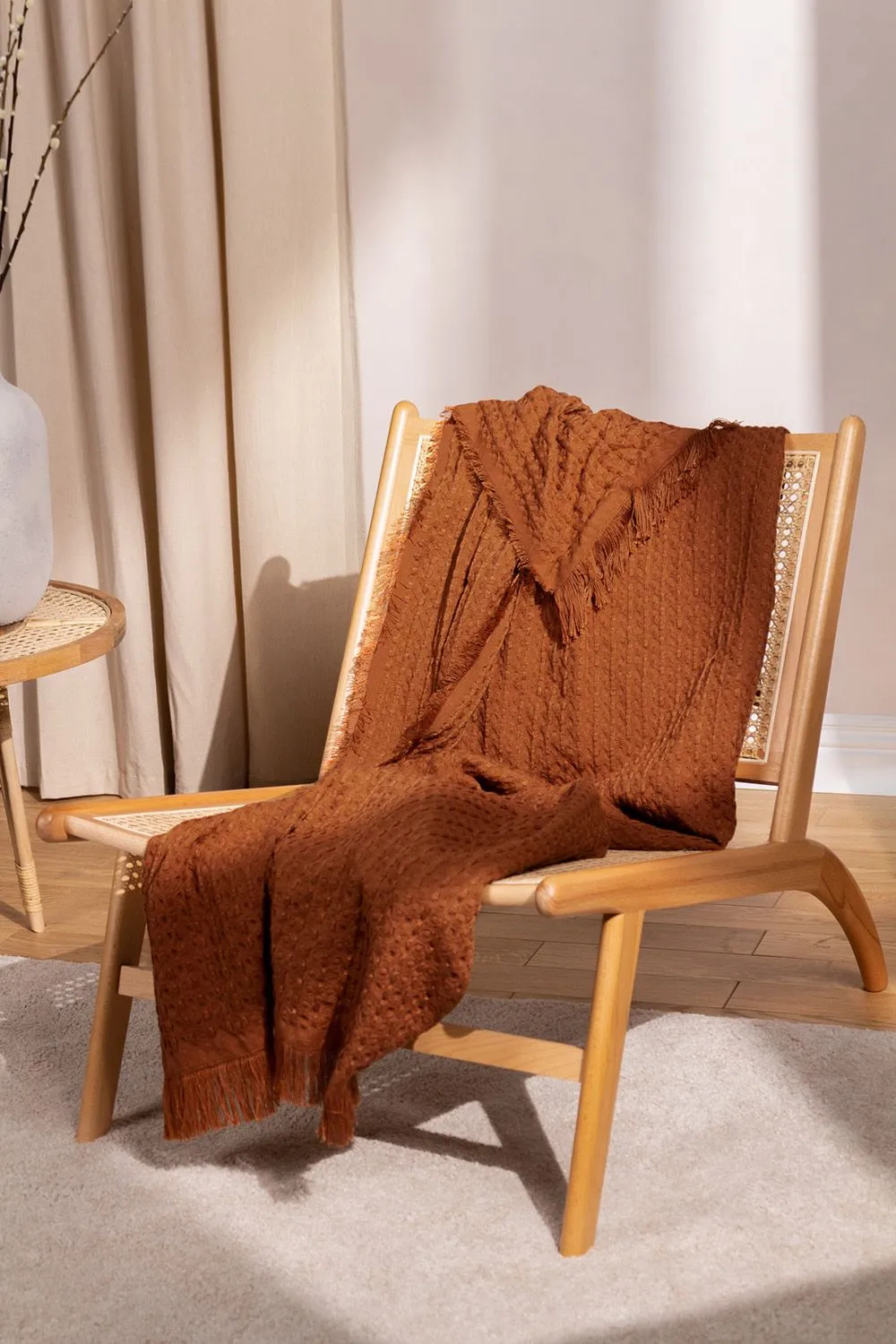 Yard Abel Fringed Waffle Textured Throw in Brown