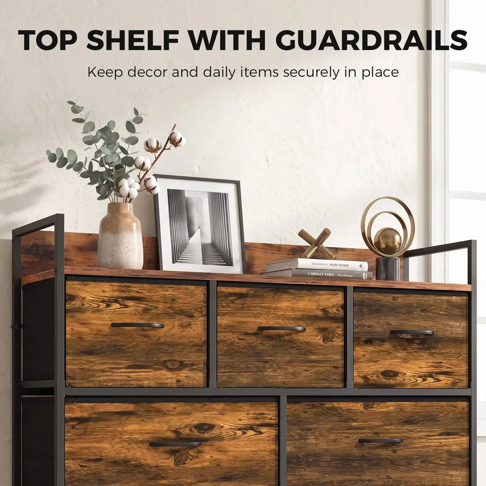 HOMCOM 7 Drawer Chest of Drawers with Top Shelf & Steel Frame Rustic Brown 5