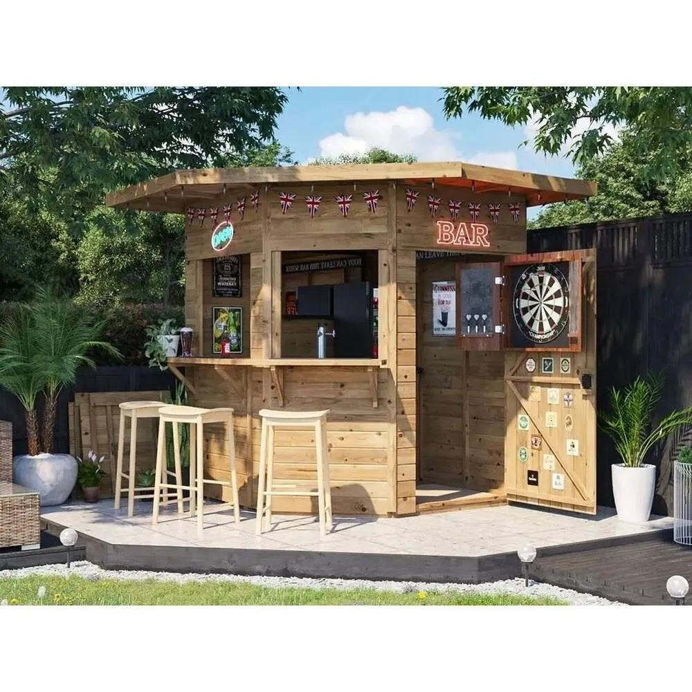 Dunster House Corner Hangover Garden Bar Shed 2.4m x 2.4m Pressure Treated in Brown 4