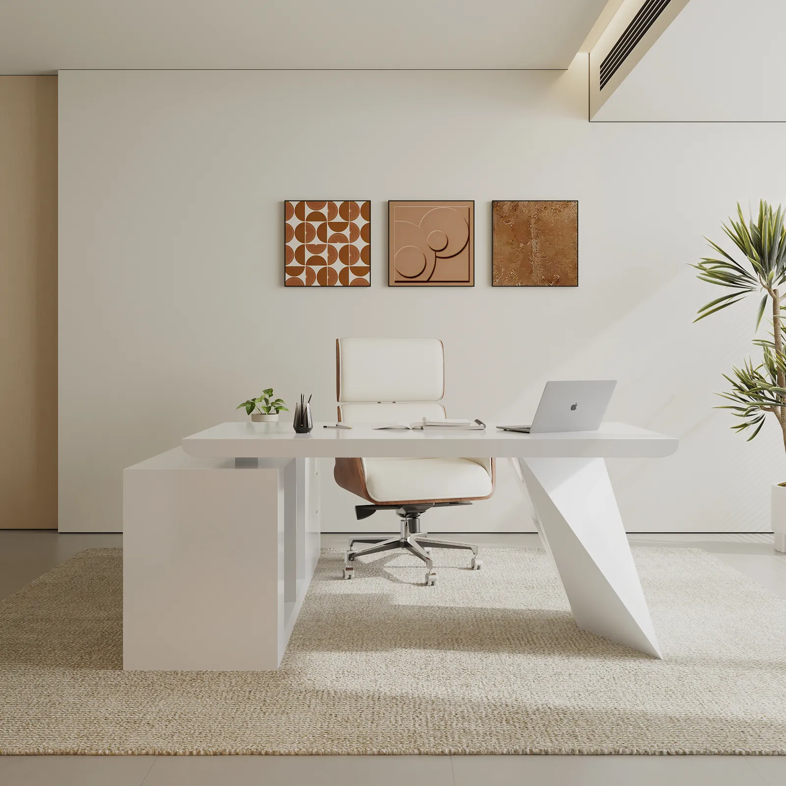 Modern White L-Shape  Right Hand Executive Desk & Office Chair Set (1800mm)