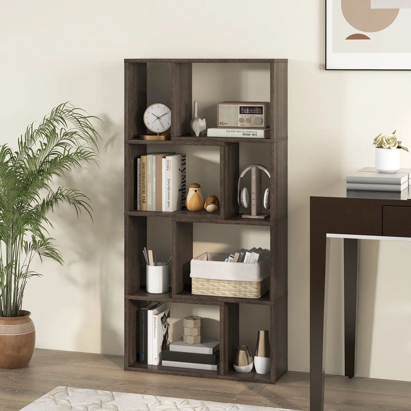 Costway 5-Tier Geometric Bookshelf 120 CM Tall Bookcase Modern 8-Cube Display Shelving in Grey 6