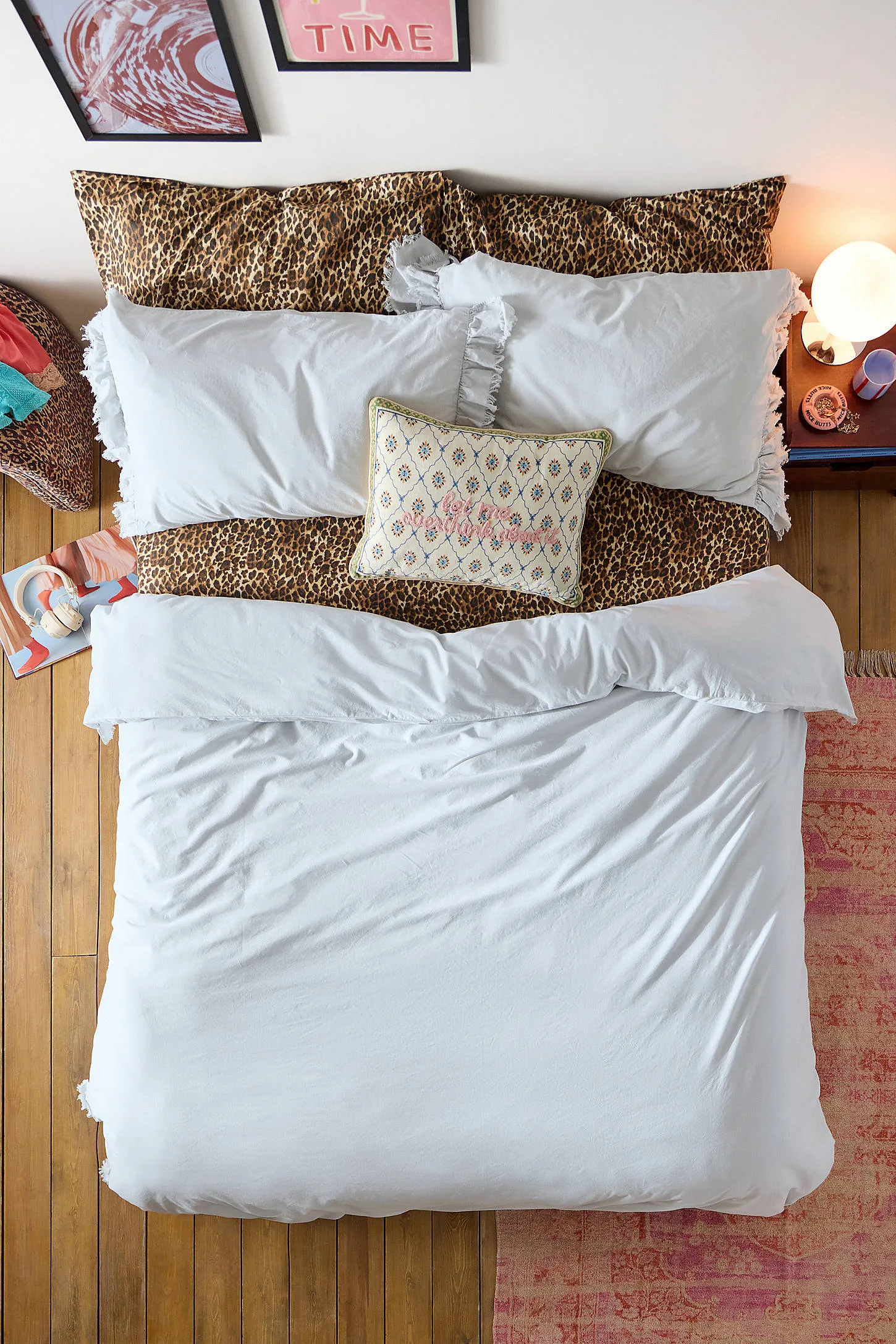 Double Ruffle Duvet Set - Light Blue