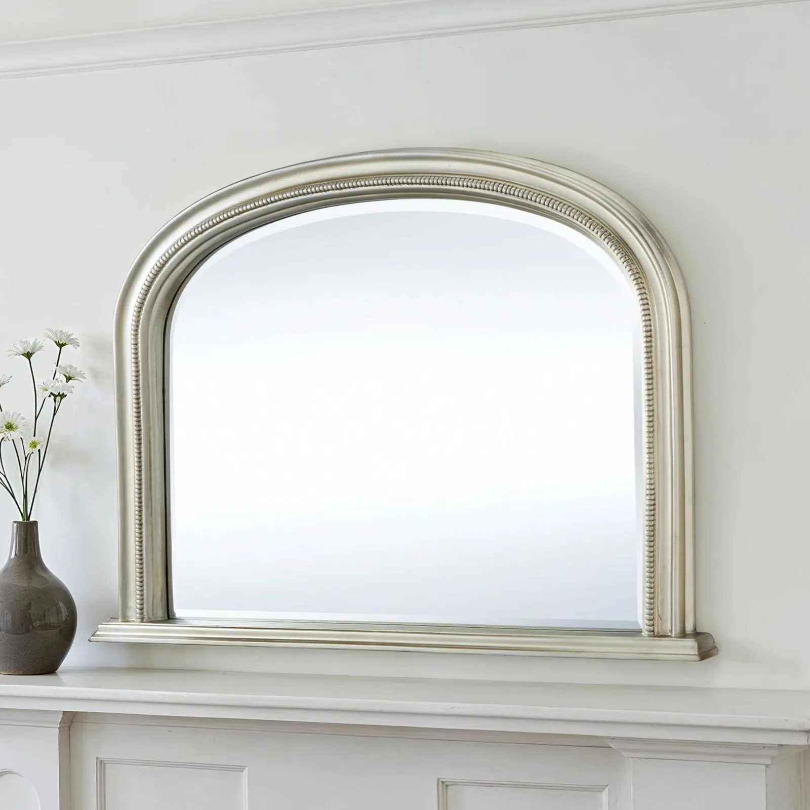 Yearn Mirrors Diana Overmantle Arched Silver Bevelled Mirror 6