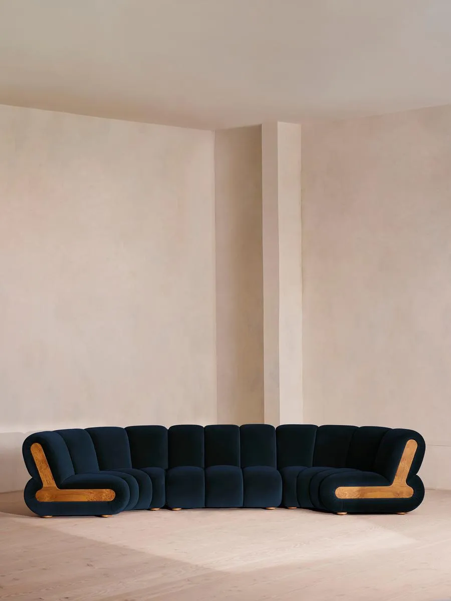 Noelle Modular Curved Sofa, Six Seater, Velvet Royal Blue