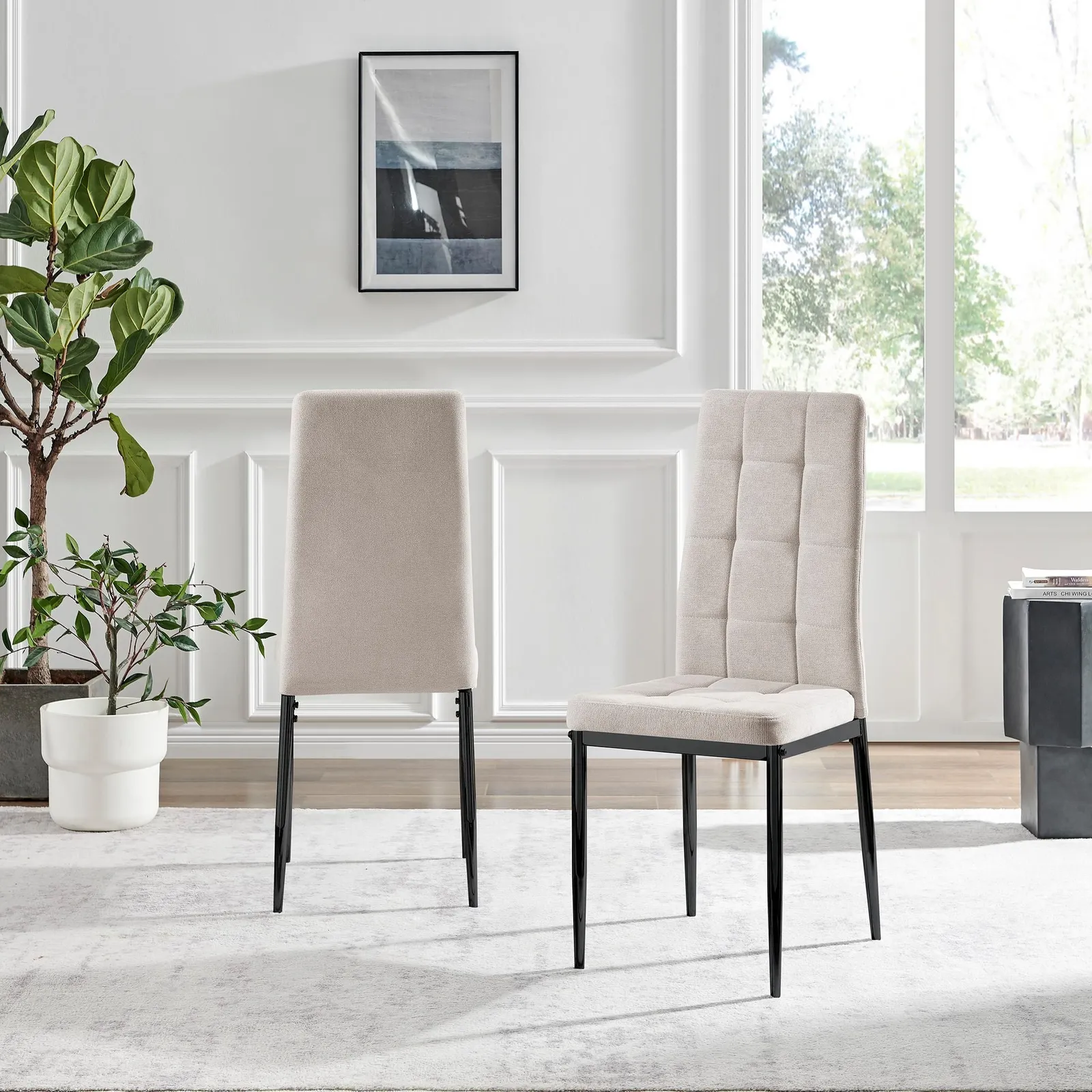 FurnitureboxUK Set 2 Paloma Modern Fabric Dining Chairs On Black Legs in Cream 3